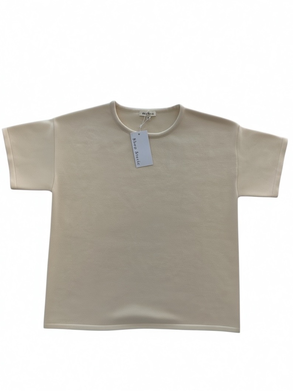 NWT Shop Stevie Cream Sweater Knit Tee Short Sleeve Top Size Small
